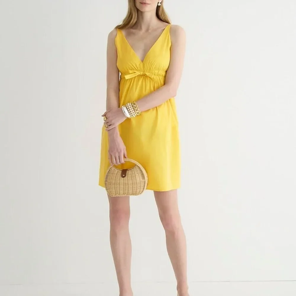 J Crew Collection Yellow Bowfront Sweet Formal Deep V-neck Taffeta Mini Dress 12
